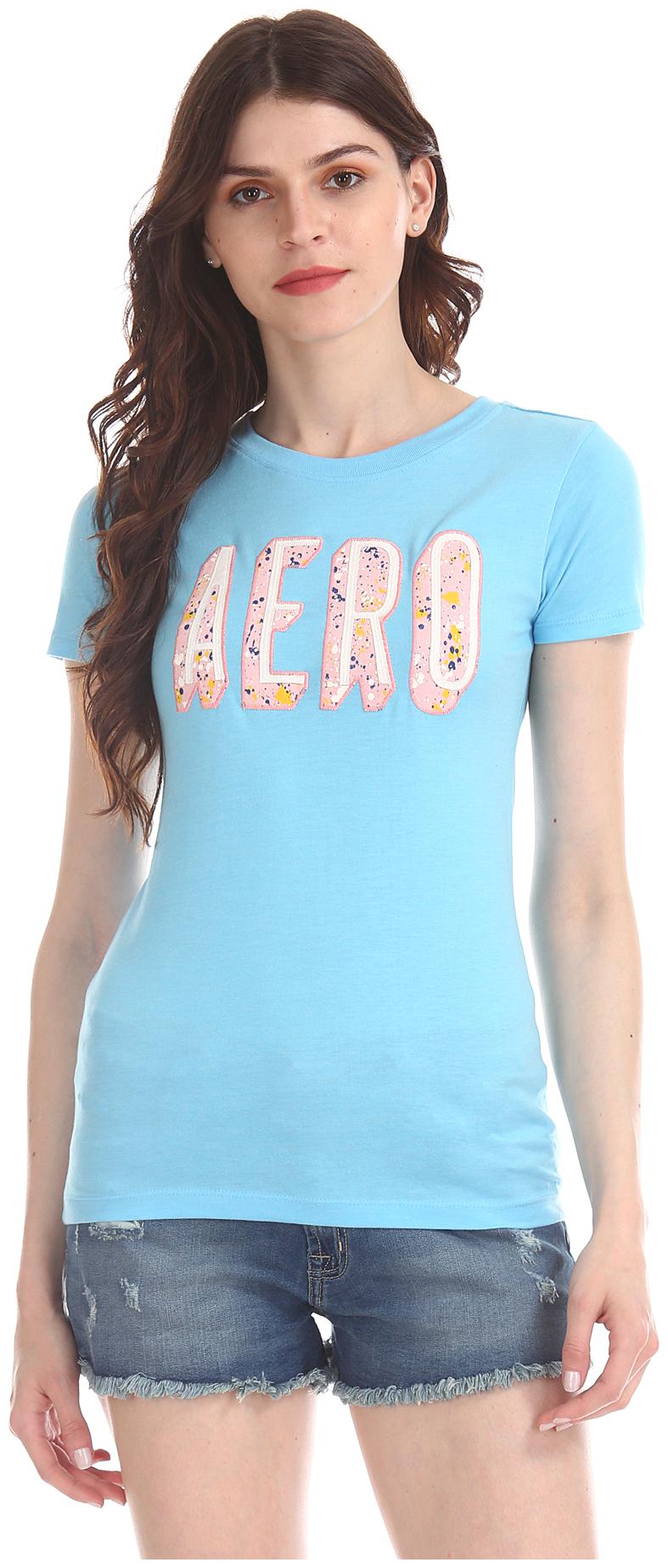 

Aeropostale Women Blue Regular fit Round neck Cotton T shirt