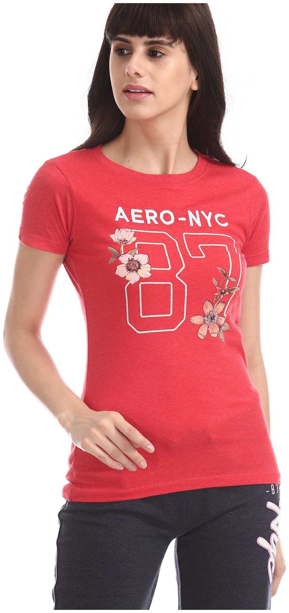 

A ropostale Women Red Regular fit Round neck Cotton T shirt