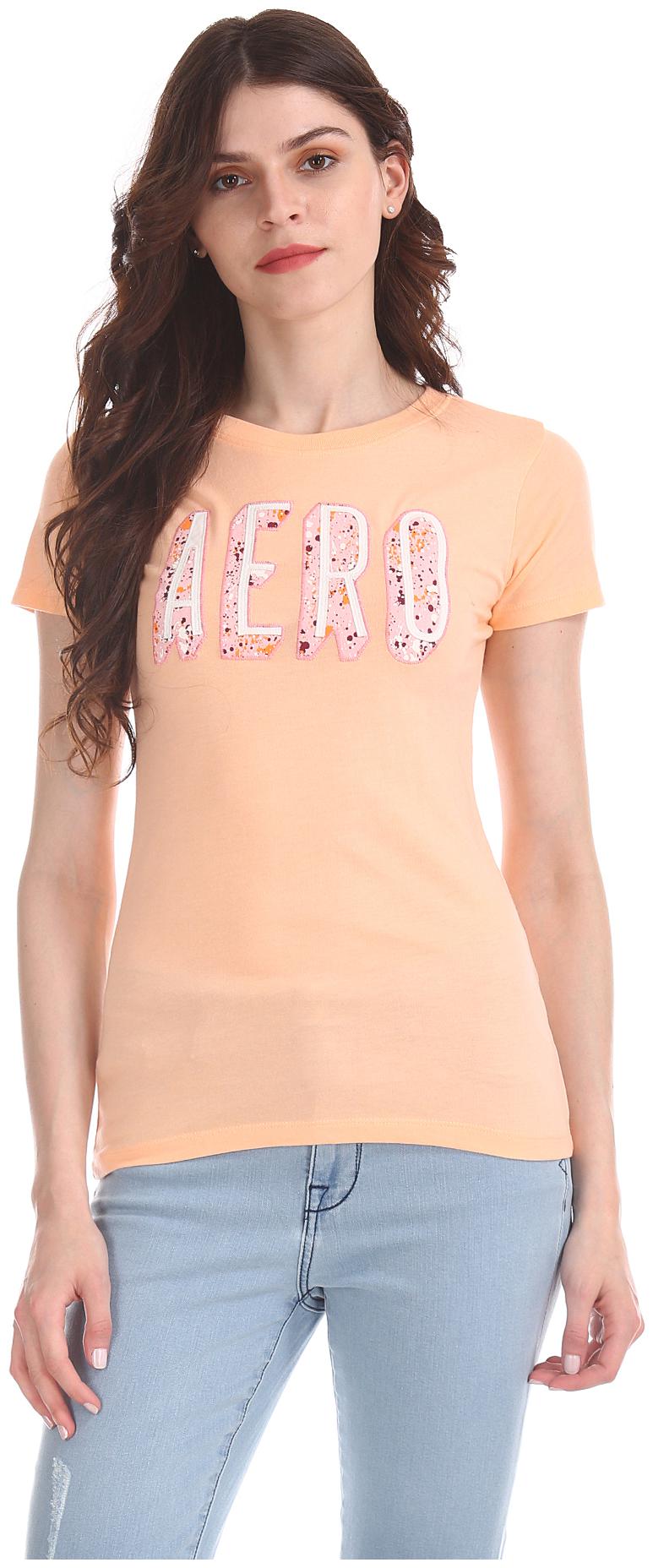 

Aeropostale Women Orange Regular fit Round neck Cotton T shirt
