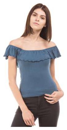 

Aeropostale Blue Rayon Ruffle Trim Off Shoulder Top