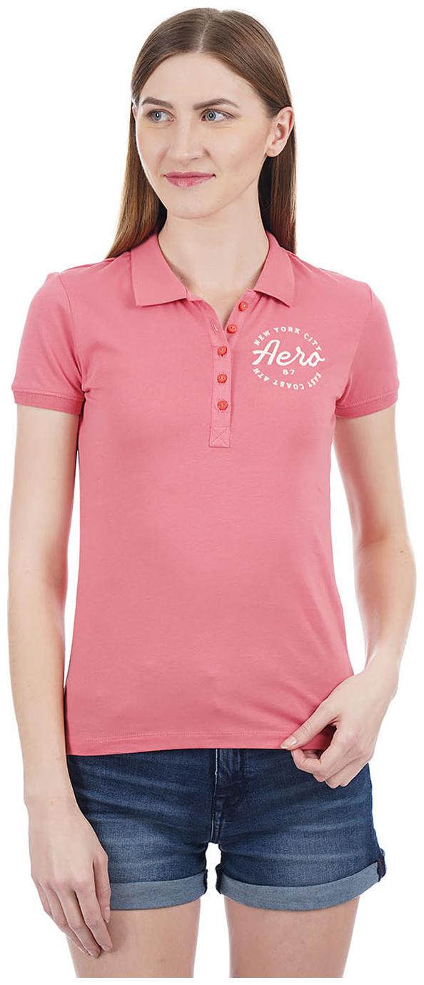 

Aeropostale Women Pink Regular fit Polo neck Cotton T shirt