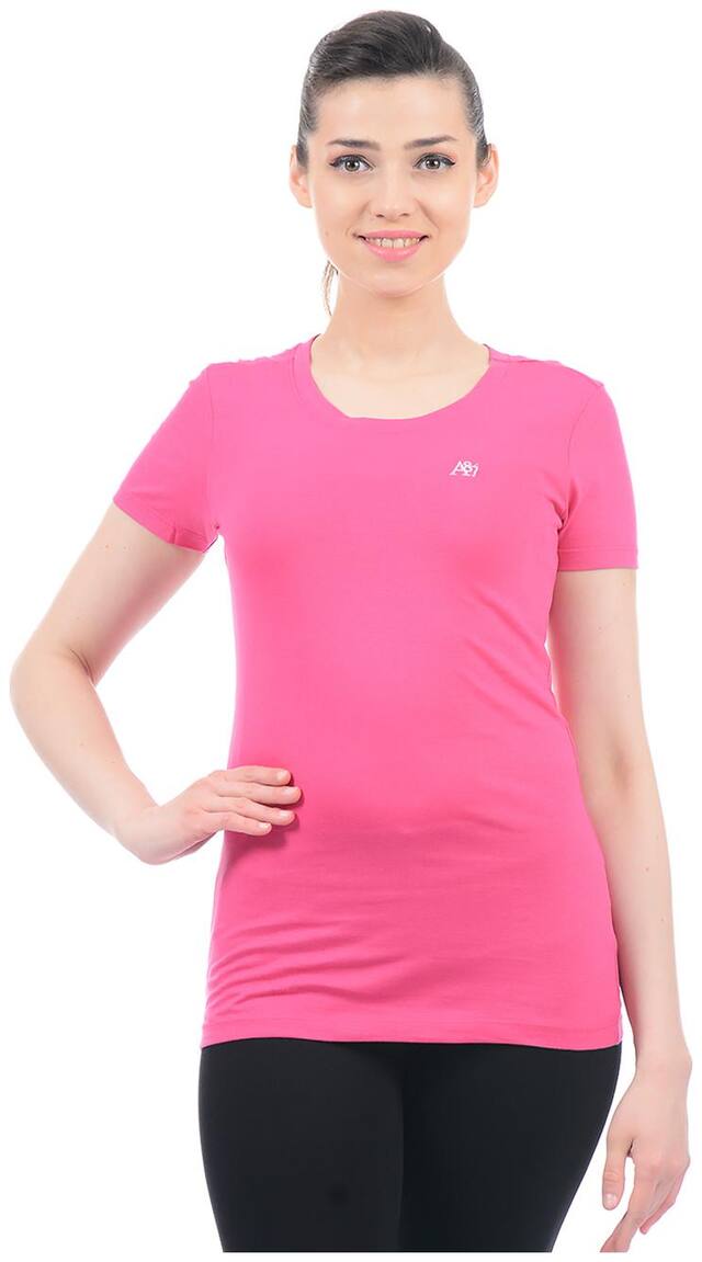 Aeropostale Women Pink Regular fit Round neck Cotton T shirt
