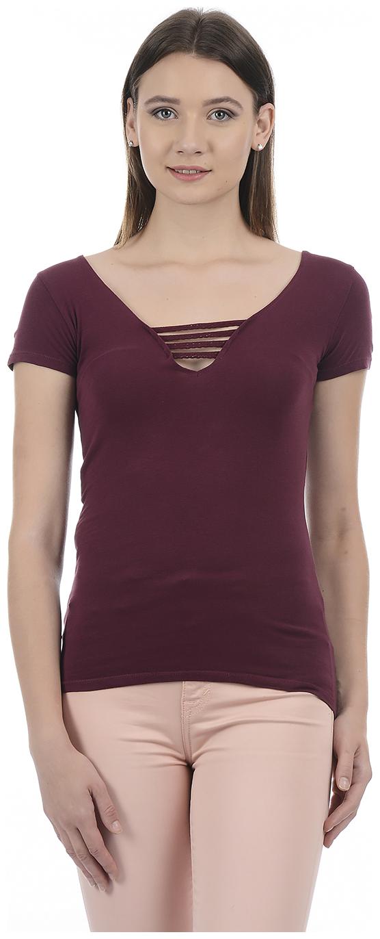 

Aeropostale Women Maroon Regular fit V neck Cotton T shirt