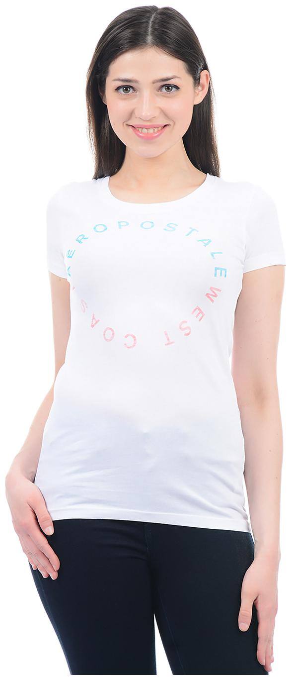 Aeropostale Women White Regular fit Round neck Cotton T shirt