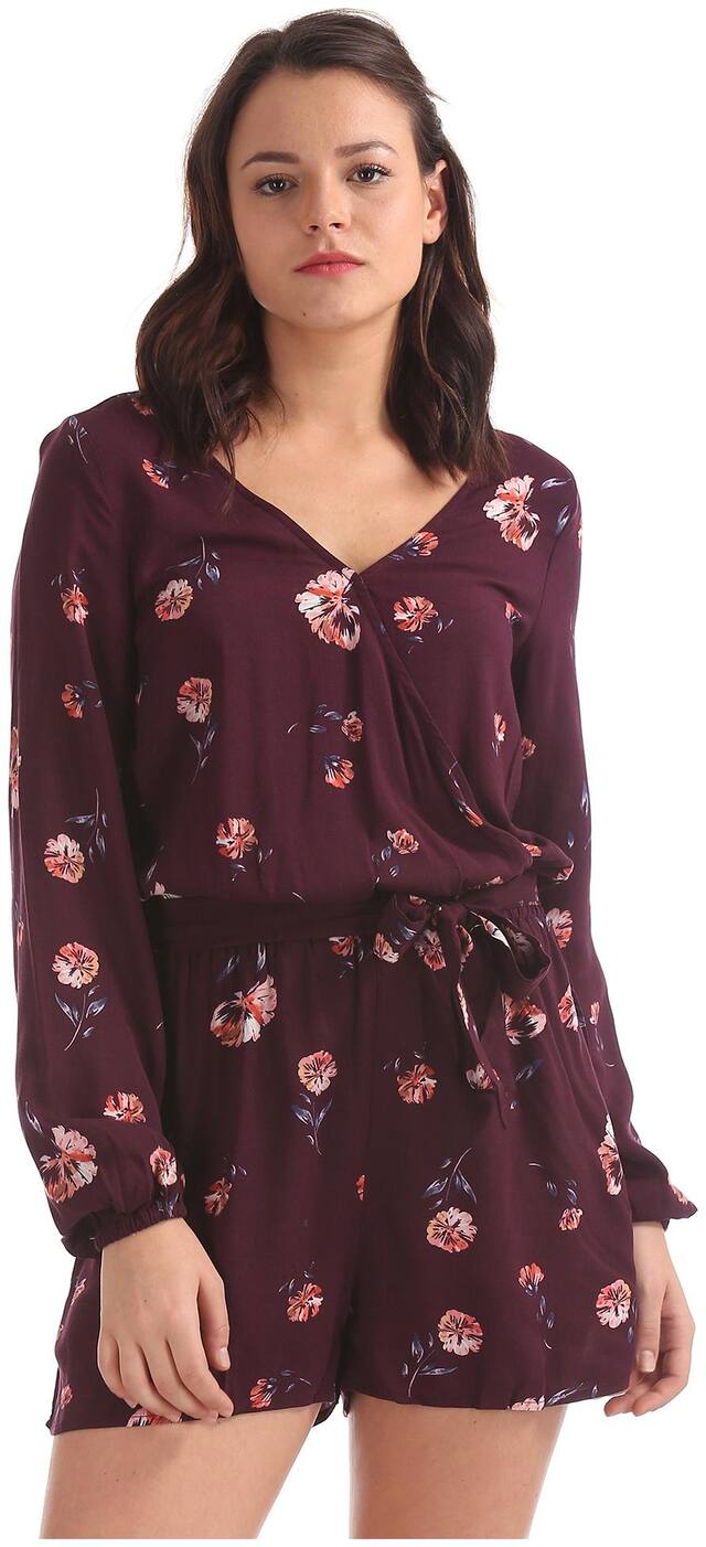 Aeropostale Printed Romper - Maroon