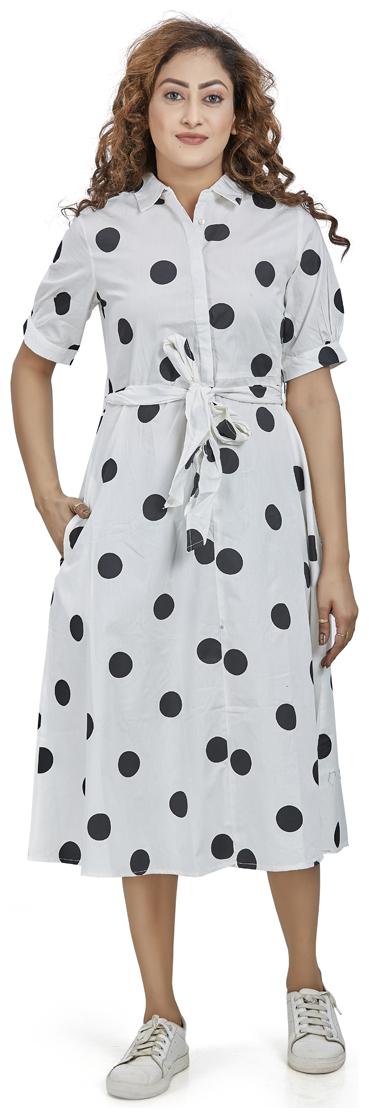 

Agozzy White Polka dots Shirt dress