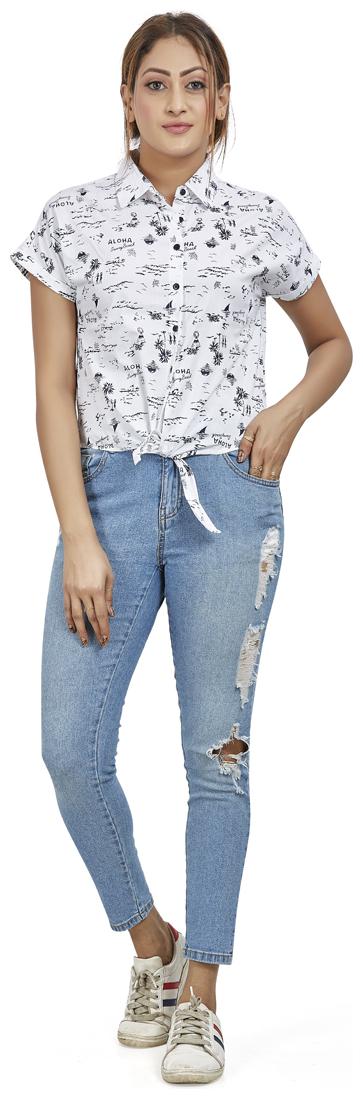 

Agozzy Women Printed Regular top - White