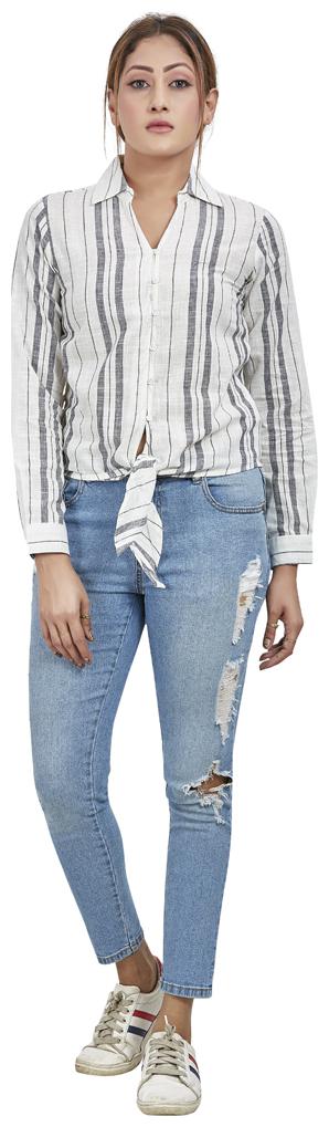 

Agozzy Women Striped Regular top - Grey
