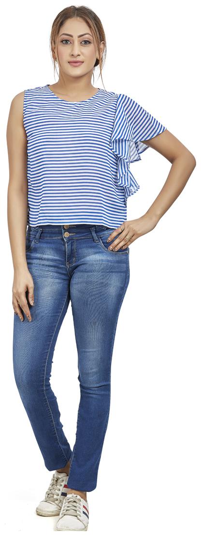 

Agozzy Women Striped Regular top - Blue