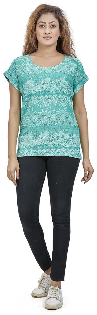 

Agozzy Polyester Printed Turquoise Regular Top Women