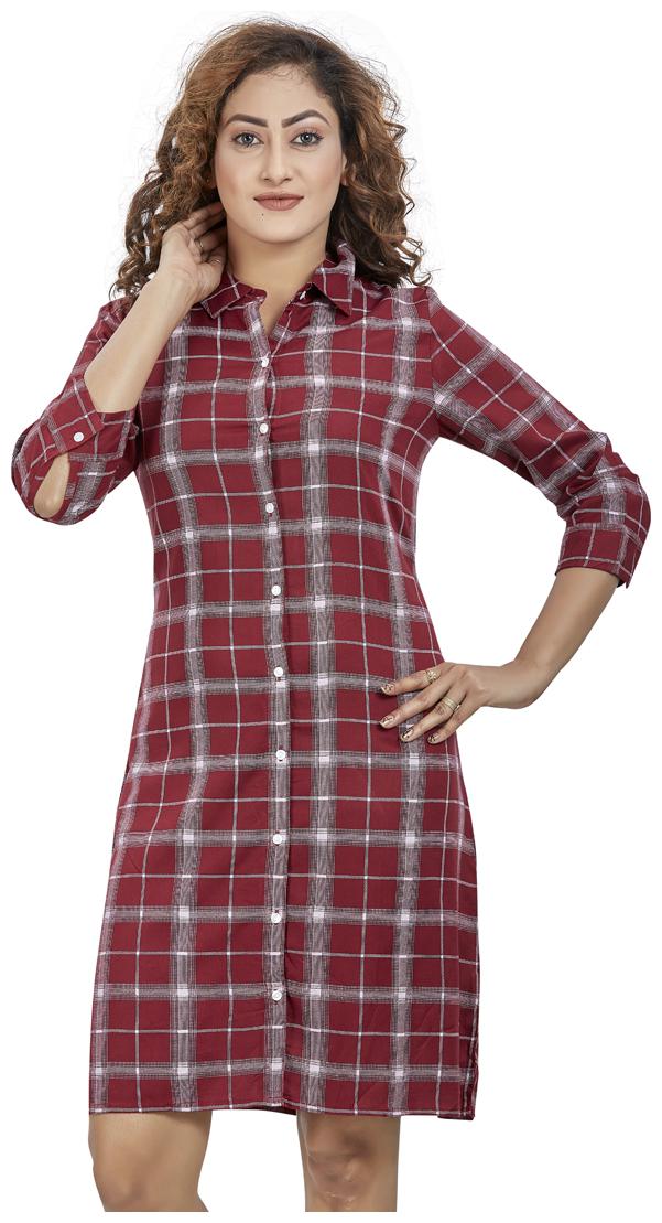 

Agozzy Red Checked Shirt dress