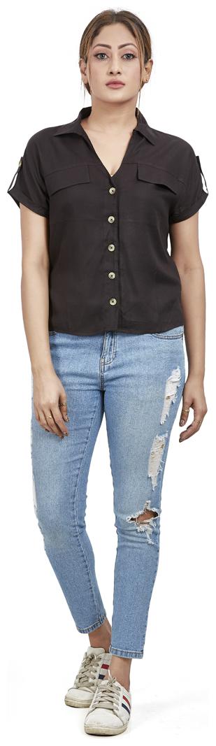 

Agozzy Women Solid Regular top - Black