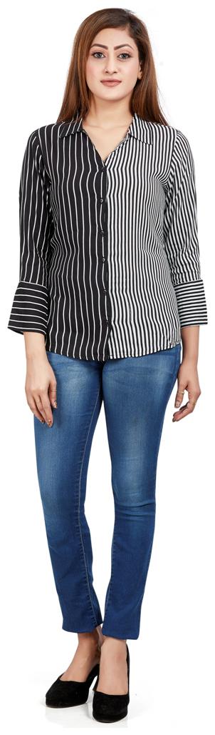 

Agozzy Women Striped Regular top - Black