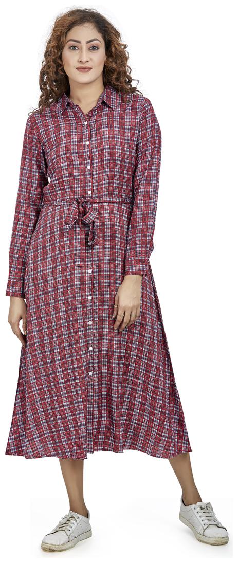 

Agozzy Maroon Checked Fit flare dress