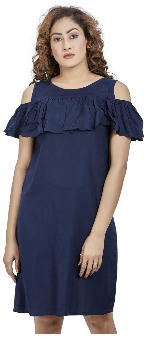 

Agozzy Viscose Rayon Navy Blue Solid A Line Dress For Women