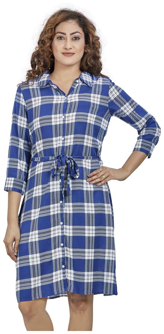 

Agozzy Blue Checked Shirt dress