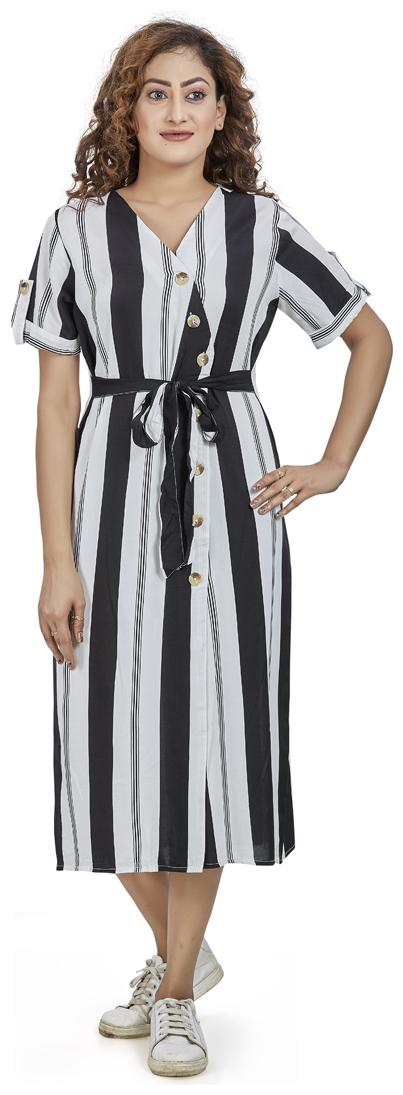 

Agozzy Black White Striped Wrap dress
