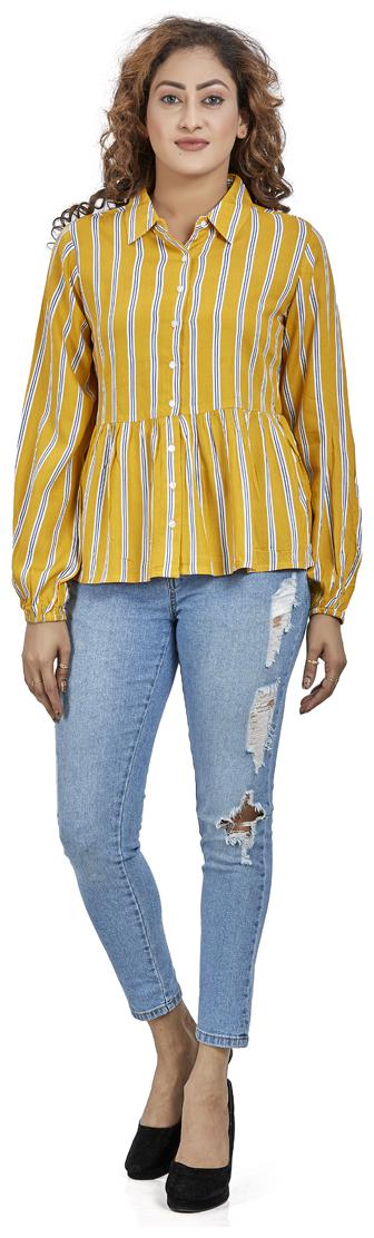 

Agozzy Women Striped Regular top - Yellow