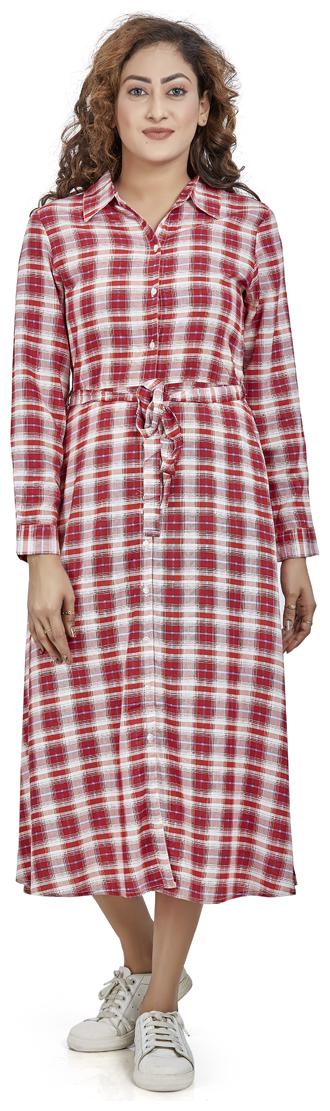 

Agozzy Red Checked Shirt dress