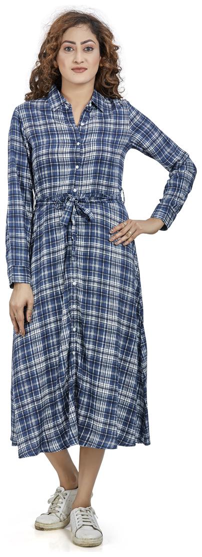 

Agozzy Blue Checked Fit flare dress