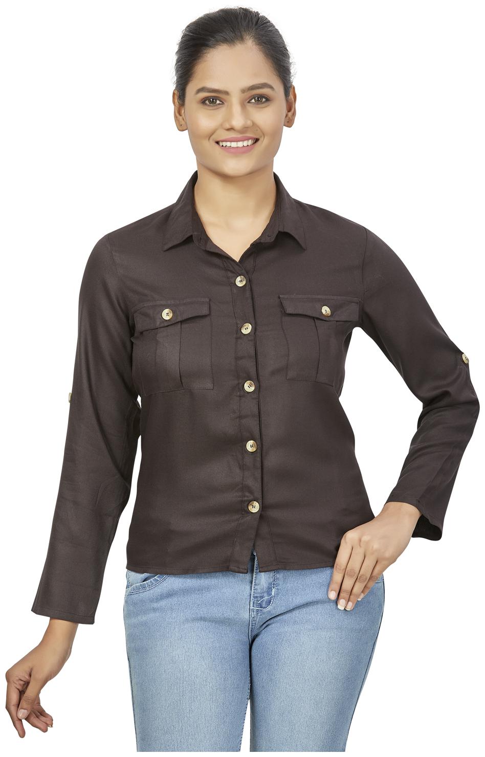 

Agozzy Women Brown Solid Regular Fit Shirt