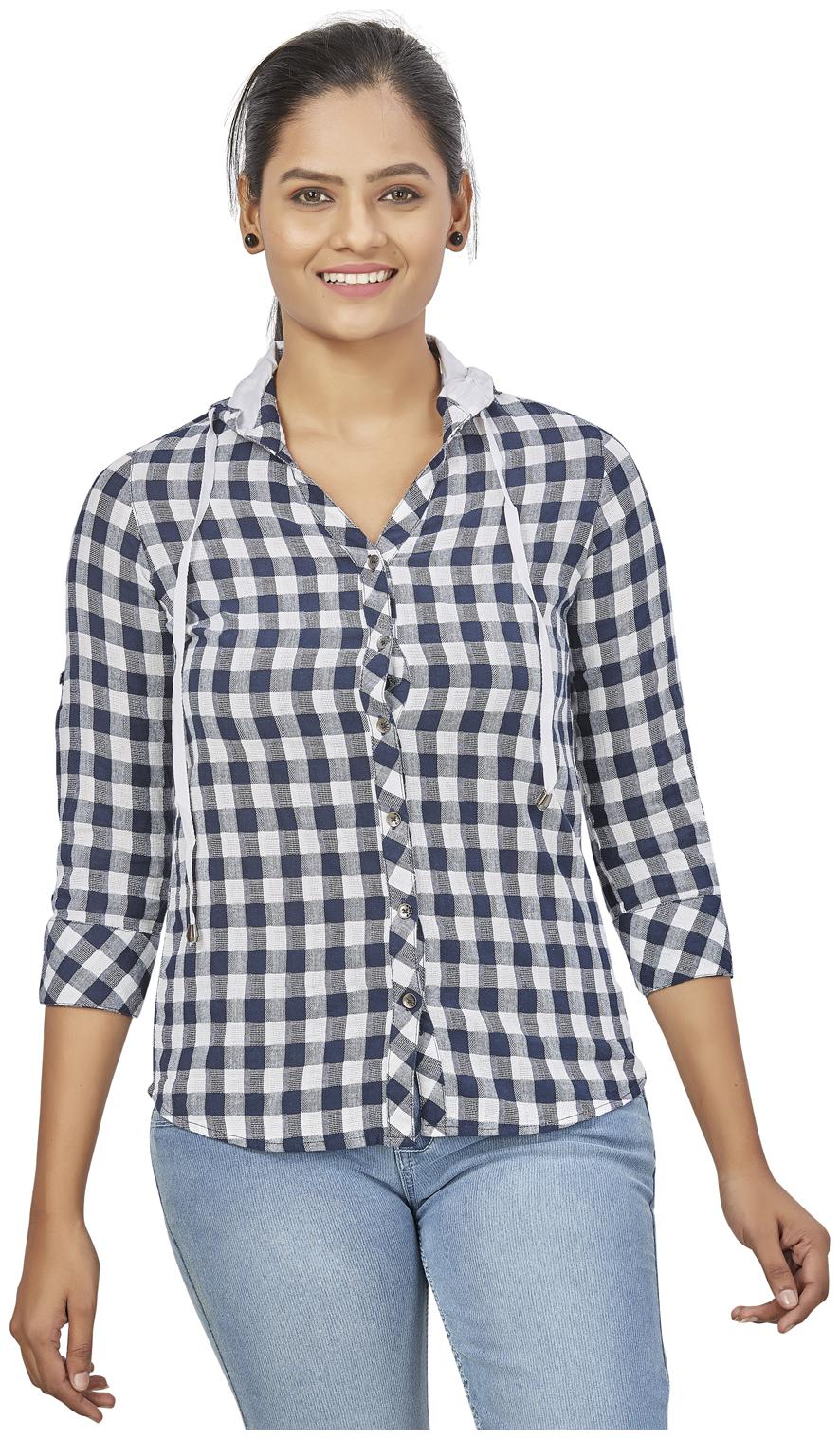 

Agozzy Women Blue Checked Regular Fit Shirt