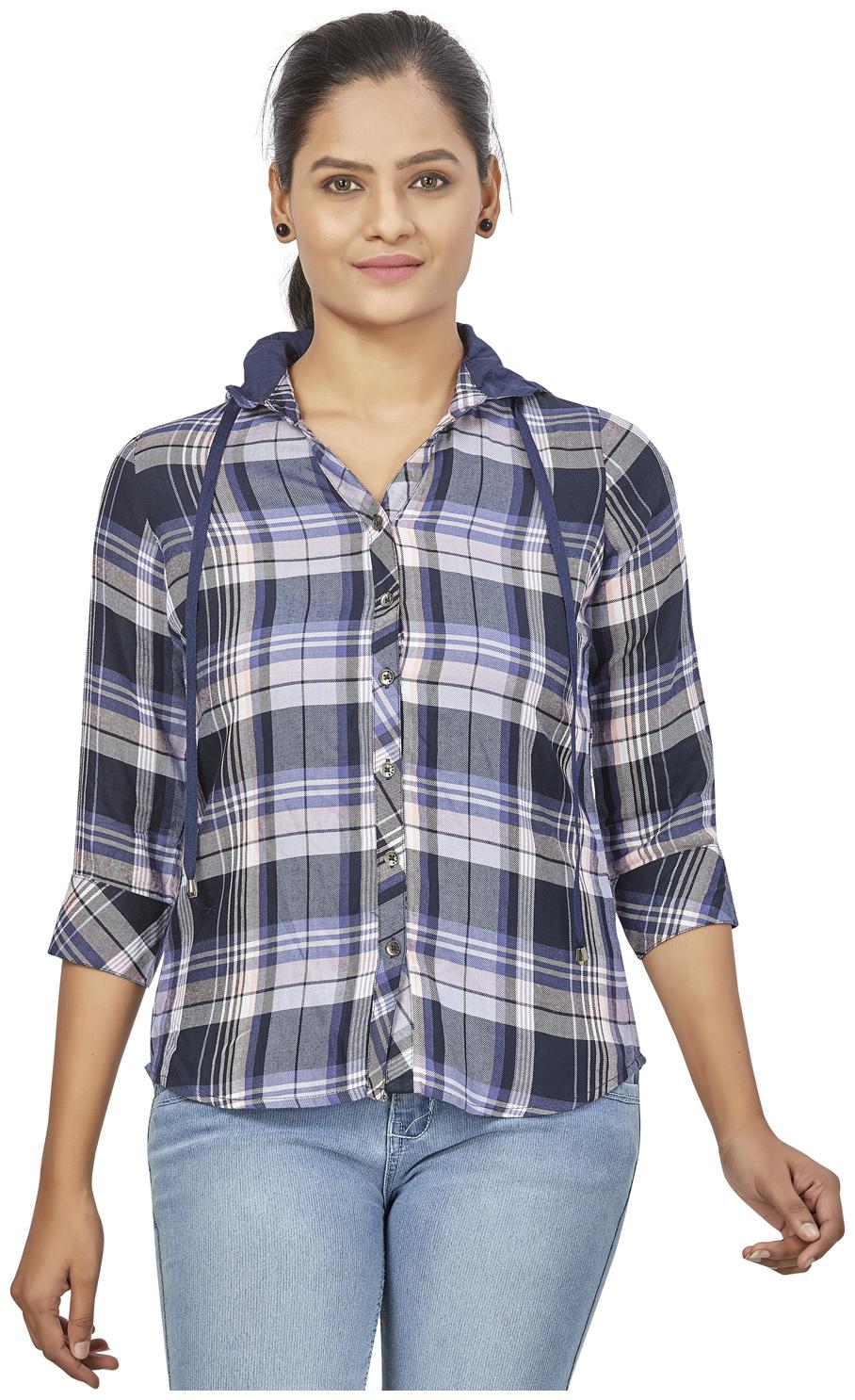 

Agozzy Women Blue Checked Regular Fit Shirt