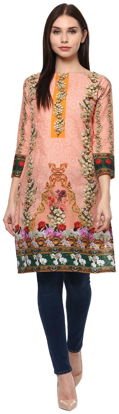 

Ahalyaa Women Orange Printed Straight Kurta