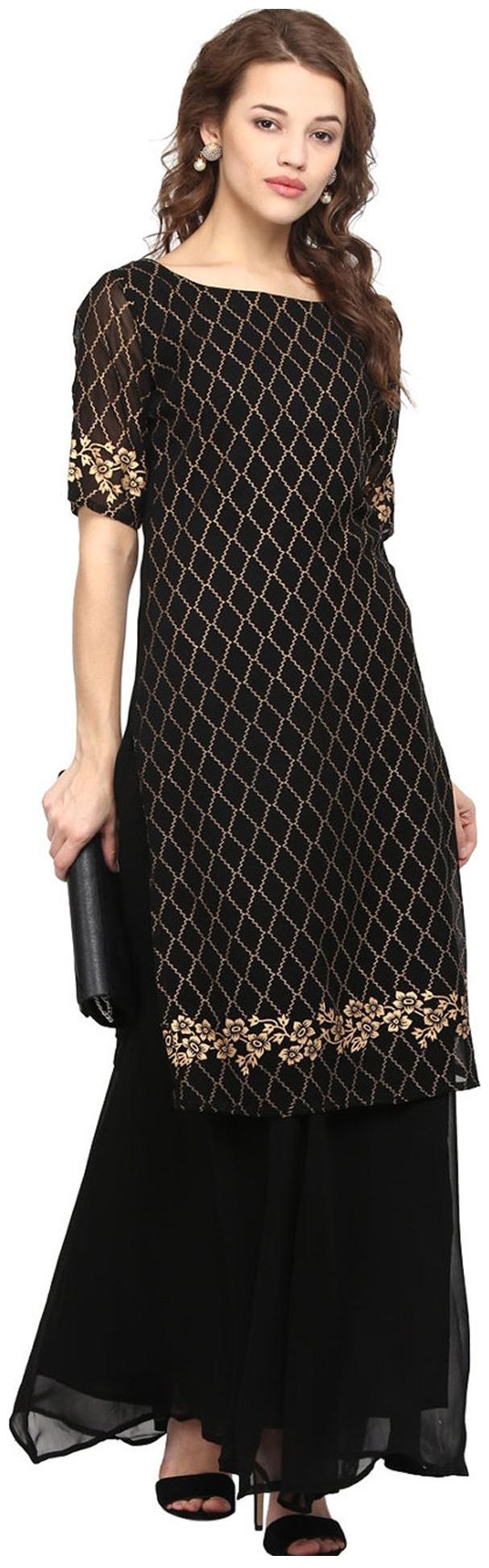 

Ahalyaa Women Black Printed Straight Kurta