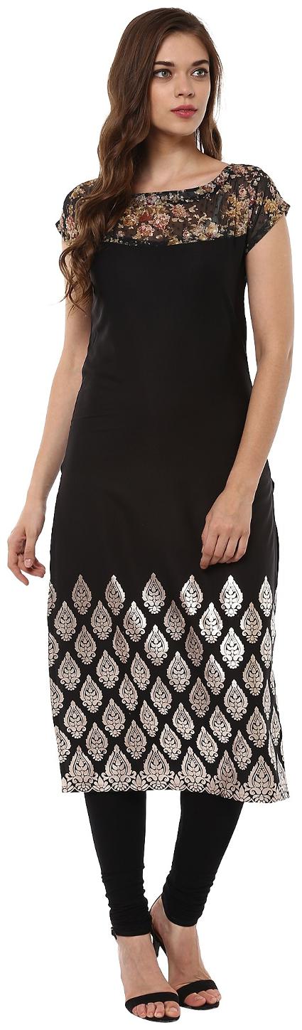

Ahalyaa Women Black Printed Straight Kurta