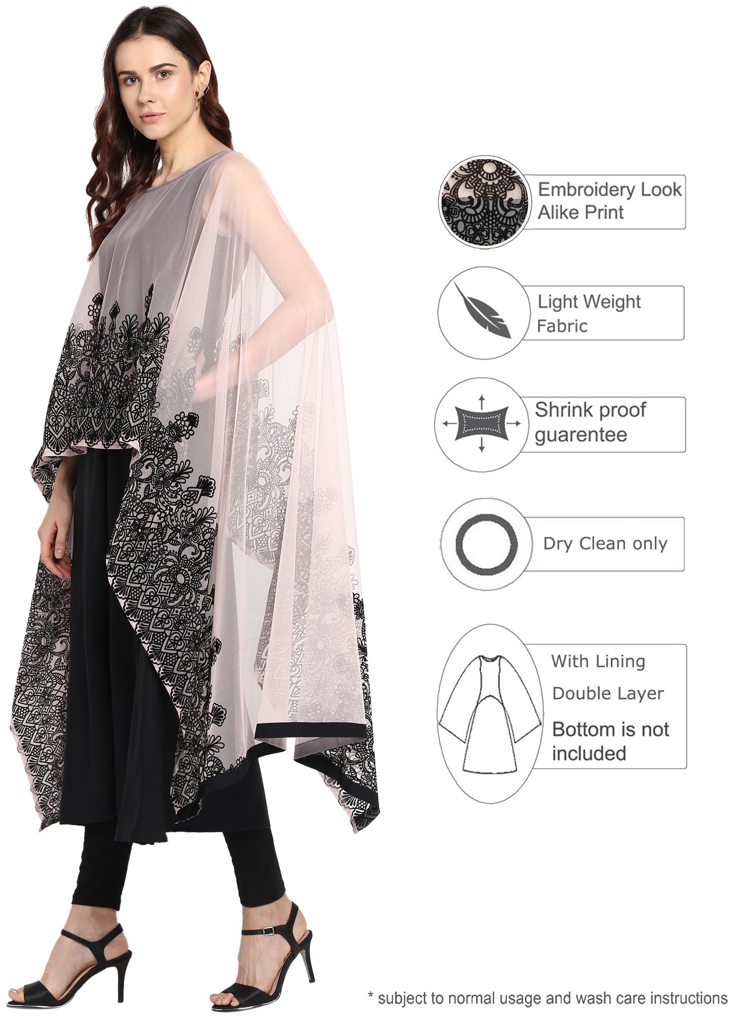 

Ahalyaa Black Pink Cape or attached dupatta style kurta