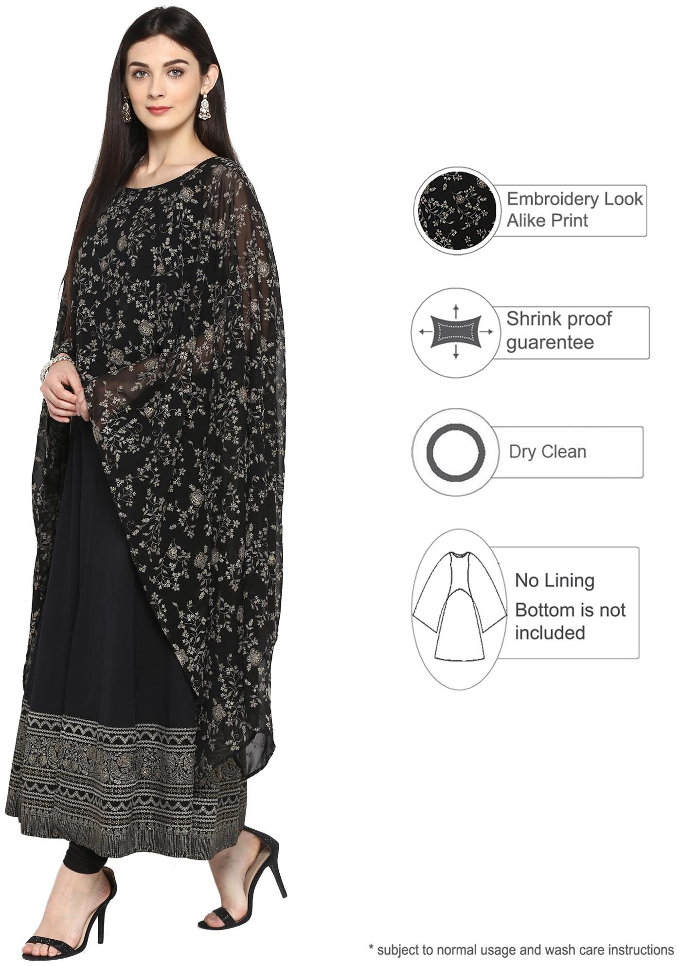 

Ahalyaa Black Cape Style Long Kalidar Kurta Dress