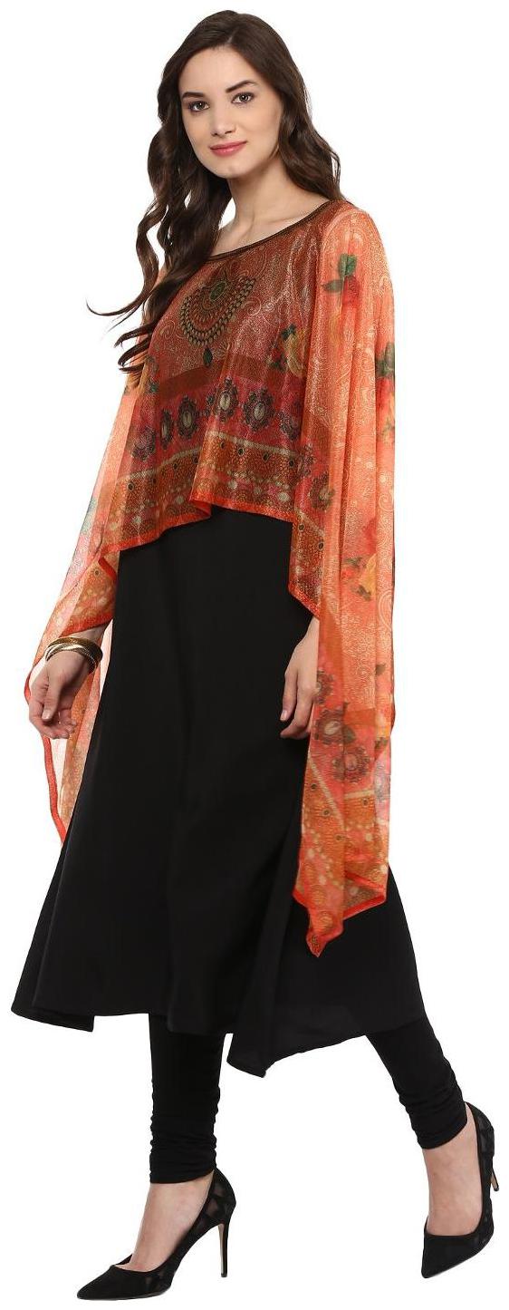 

Ahalyaa Black Dupatta Style Crepe Black Kurti