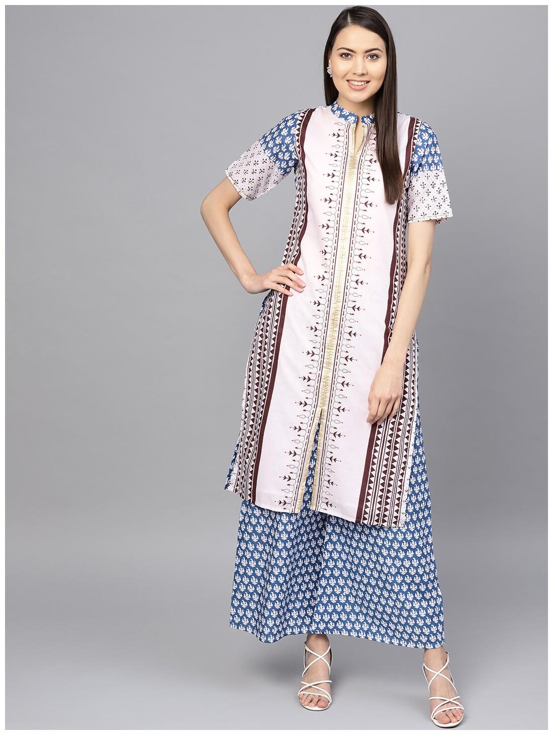 

Ahalyaa Cotton Printed Kurta With Palazzo White