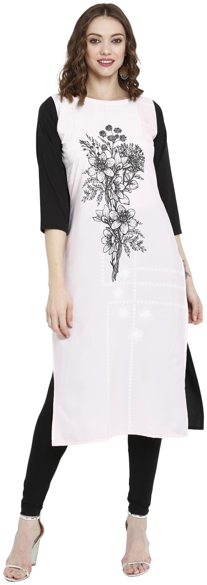 

Ahalyaa Women Pink White Floral Straight Kurta