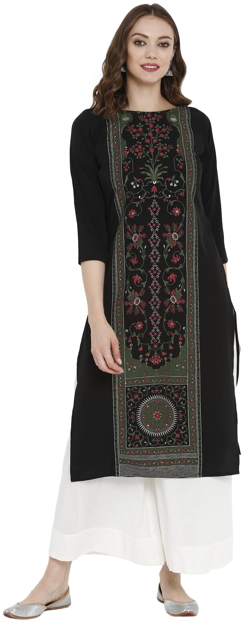 

Ahalyaa Women Black Floral Straight Kurta