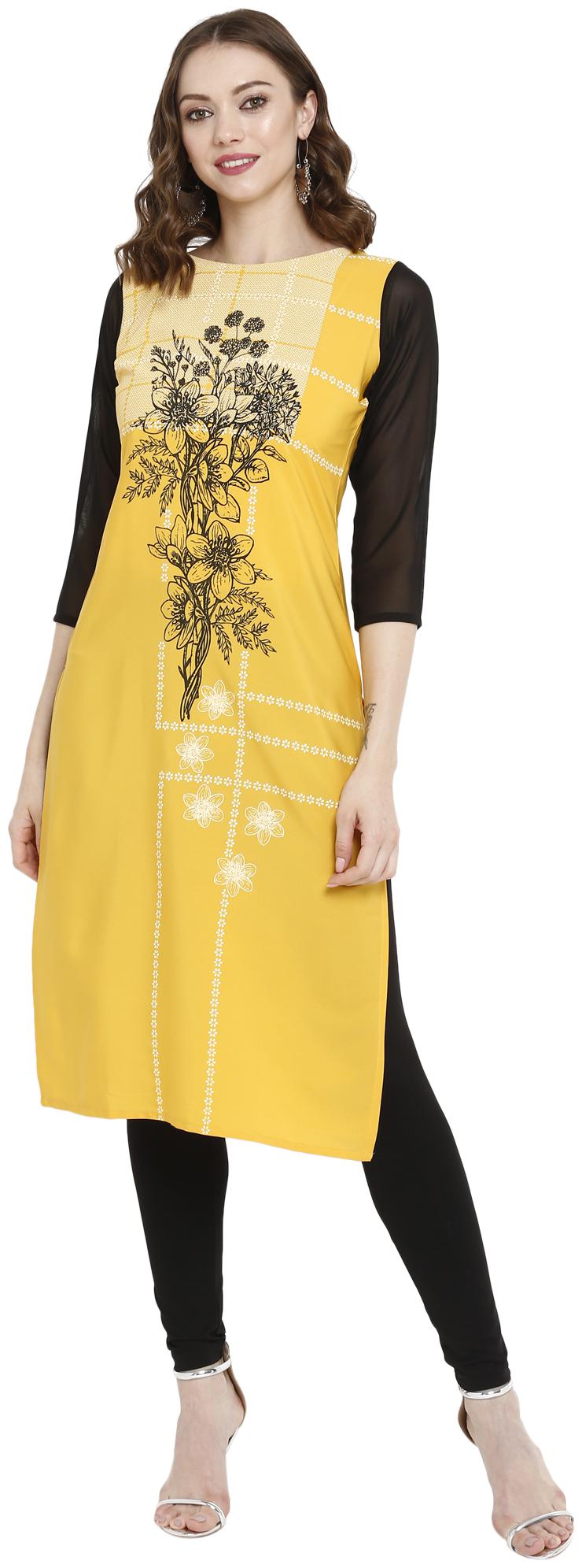 

Ahalyaa Women Yellow Floral Straight Kurta