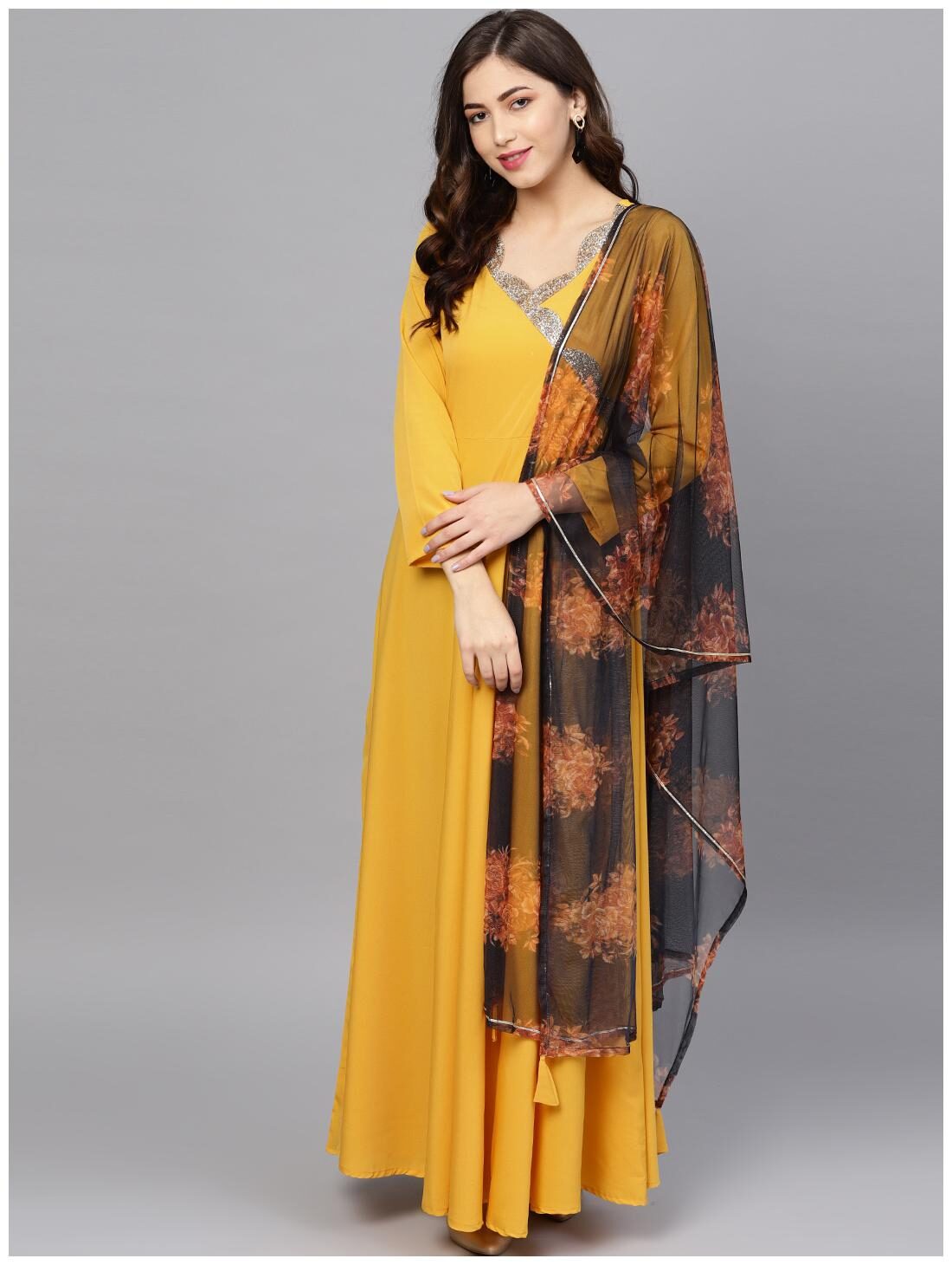 

Ahalyaa Crepe Solid Kurta Dupatta Set Yellow