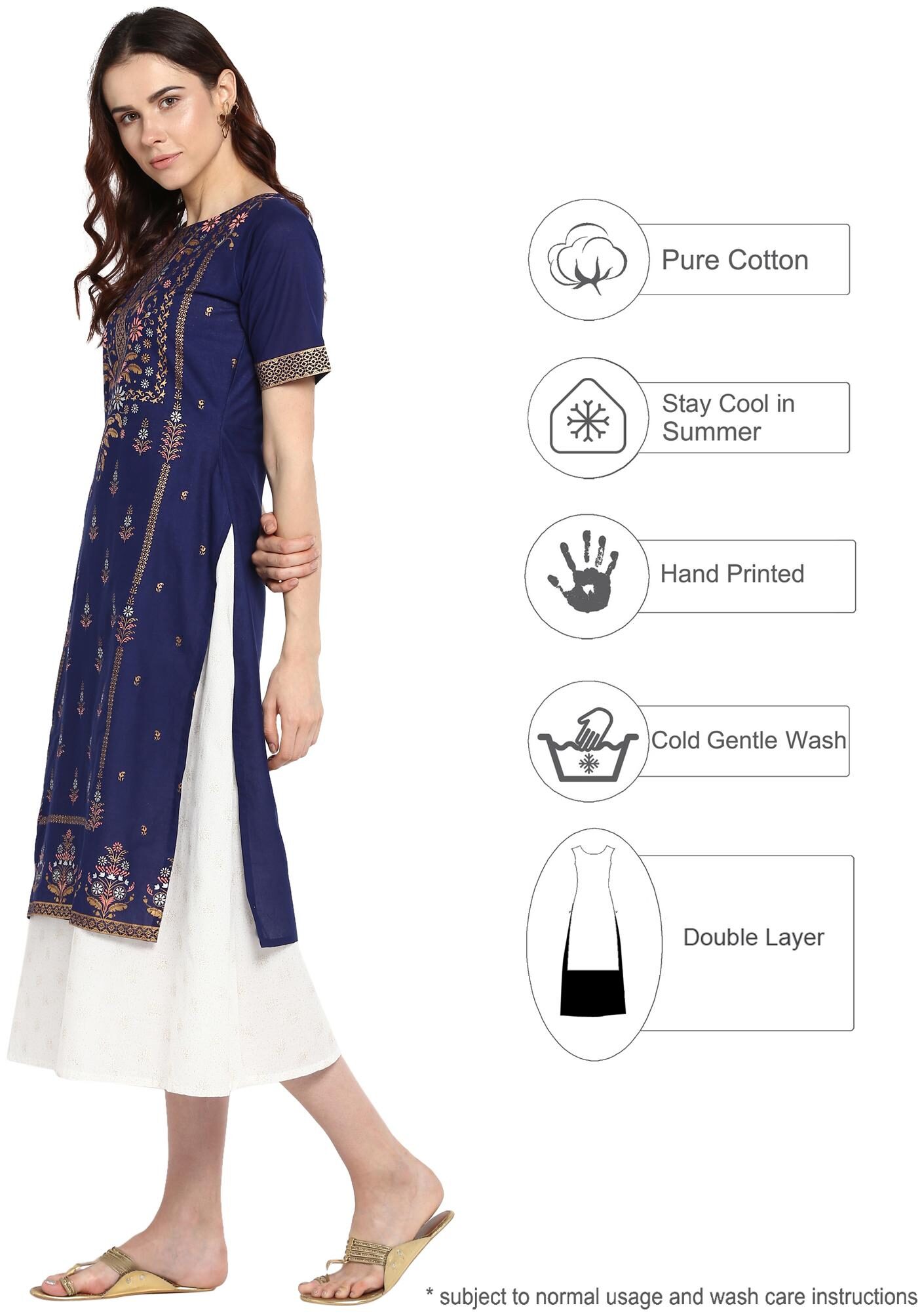 

Ahalyaa Women Blue Printed Layered Kurta