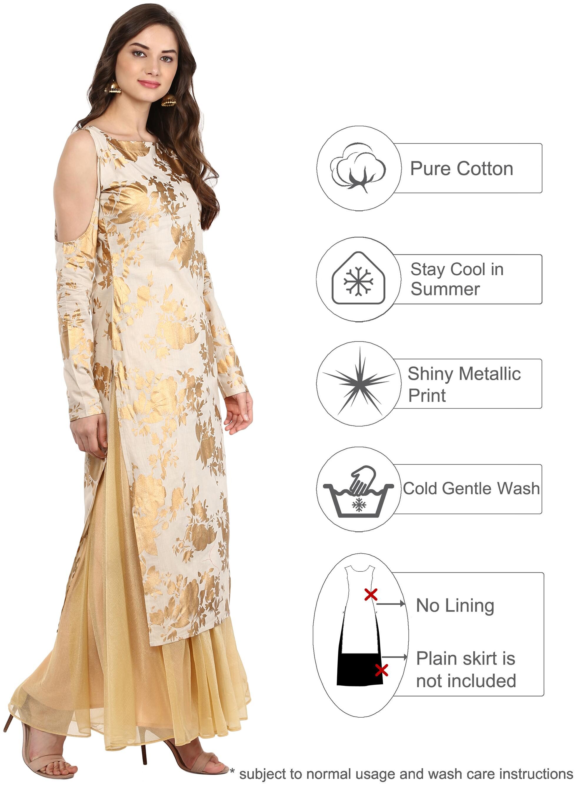 

Ahalyaa Women Beige Floral Straight Kurta