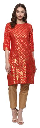 

Ahalyaa Women Red Printed Regular Kurta