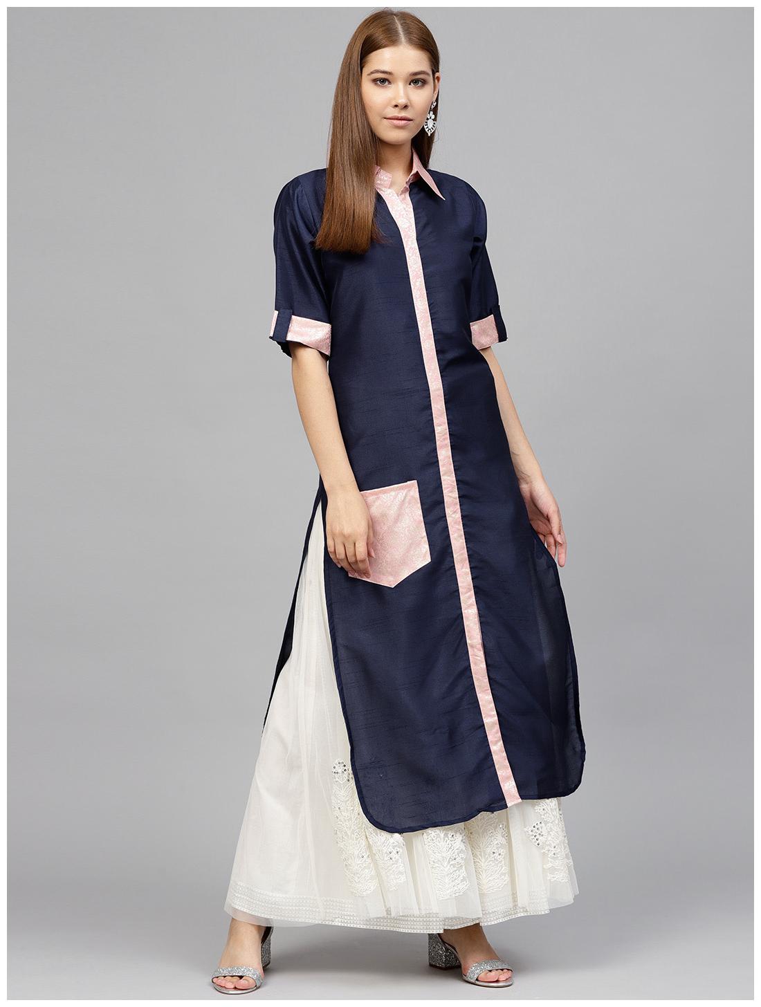 

Ahalyaa Women Blue Printed Straight Kurta
