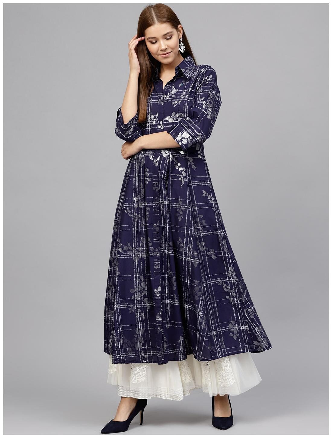 

Ahalyaa Foil Print Flared Cotton Kurta