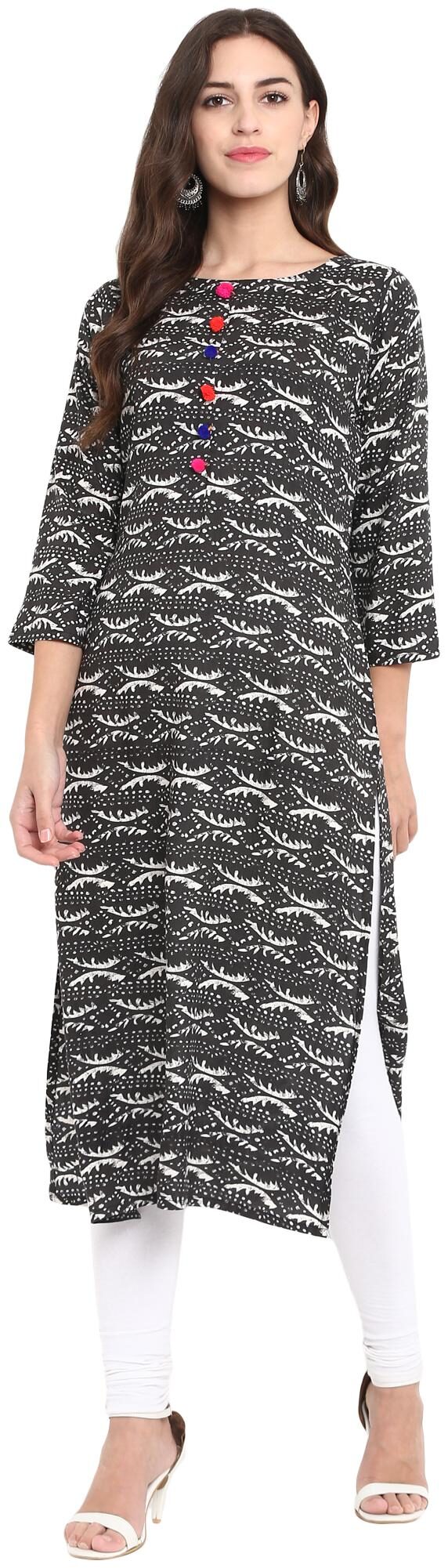 

Ahalyaa Women Black Printed Straight Kurta