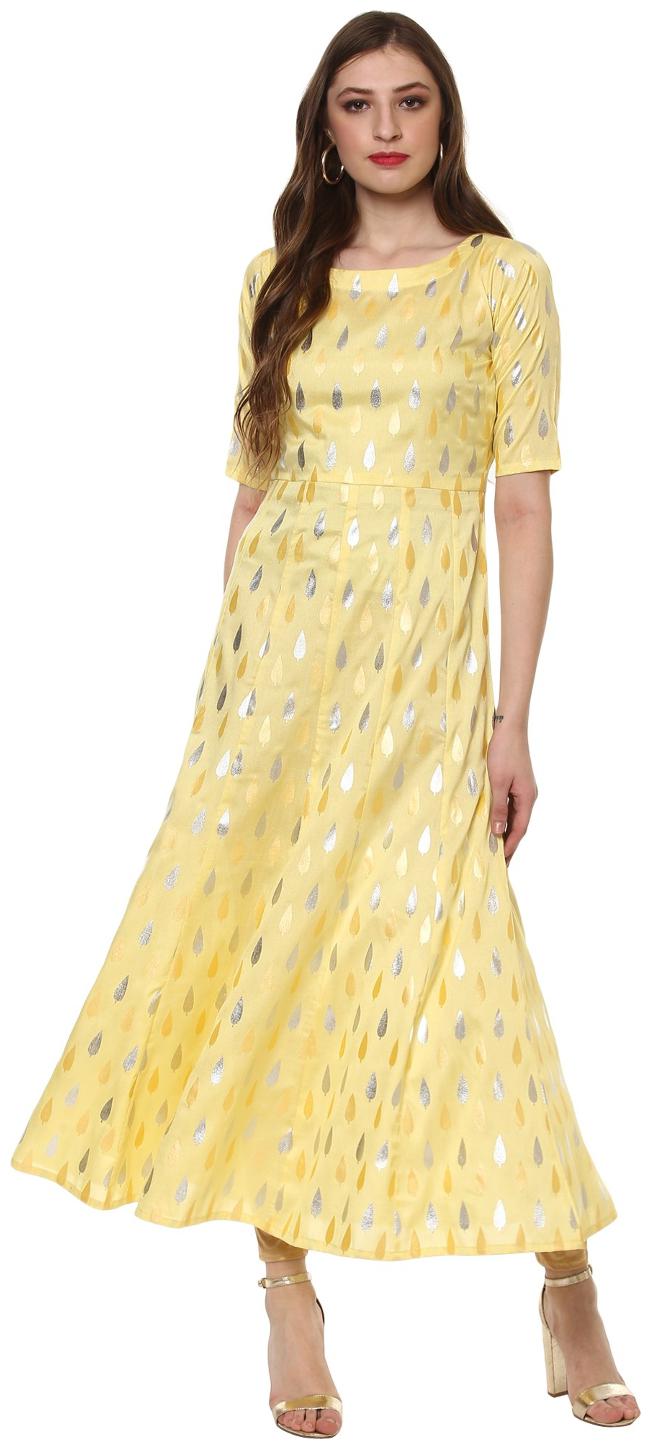 

Ahalyaa Women Yellow Printed Anarkali Kurta
