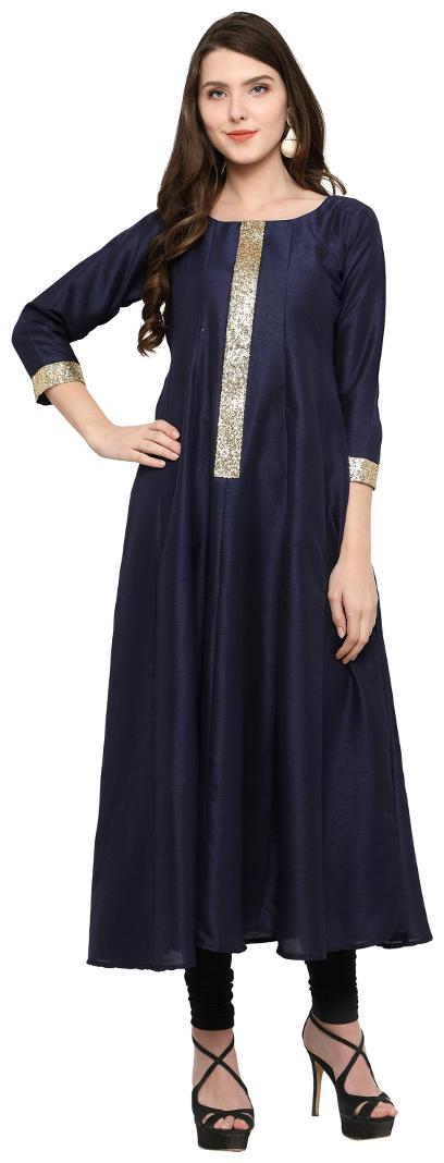 

Ahalyaa Women S Navy Blue And Gold Anarkali For Festive And Party Wear