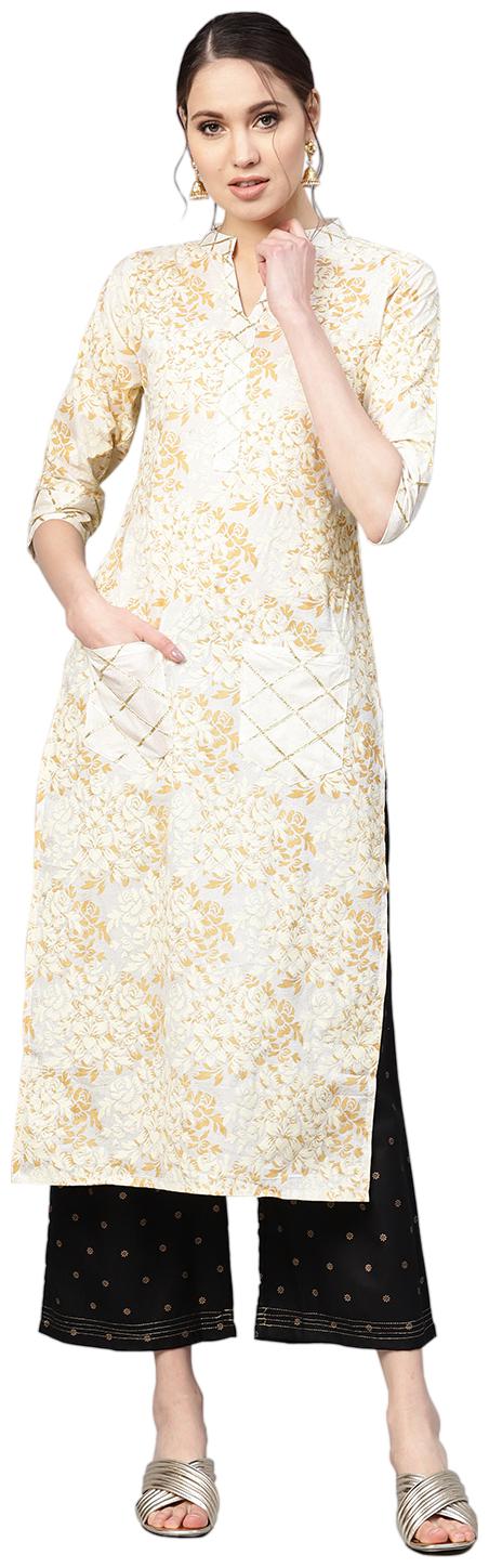 

Ahalyaa Women Beige Printed Straight Kurta