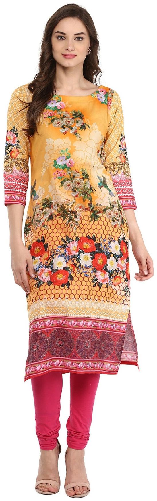 

Ahalyaa Women Yellow Printed Straight Kurta
