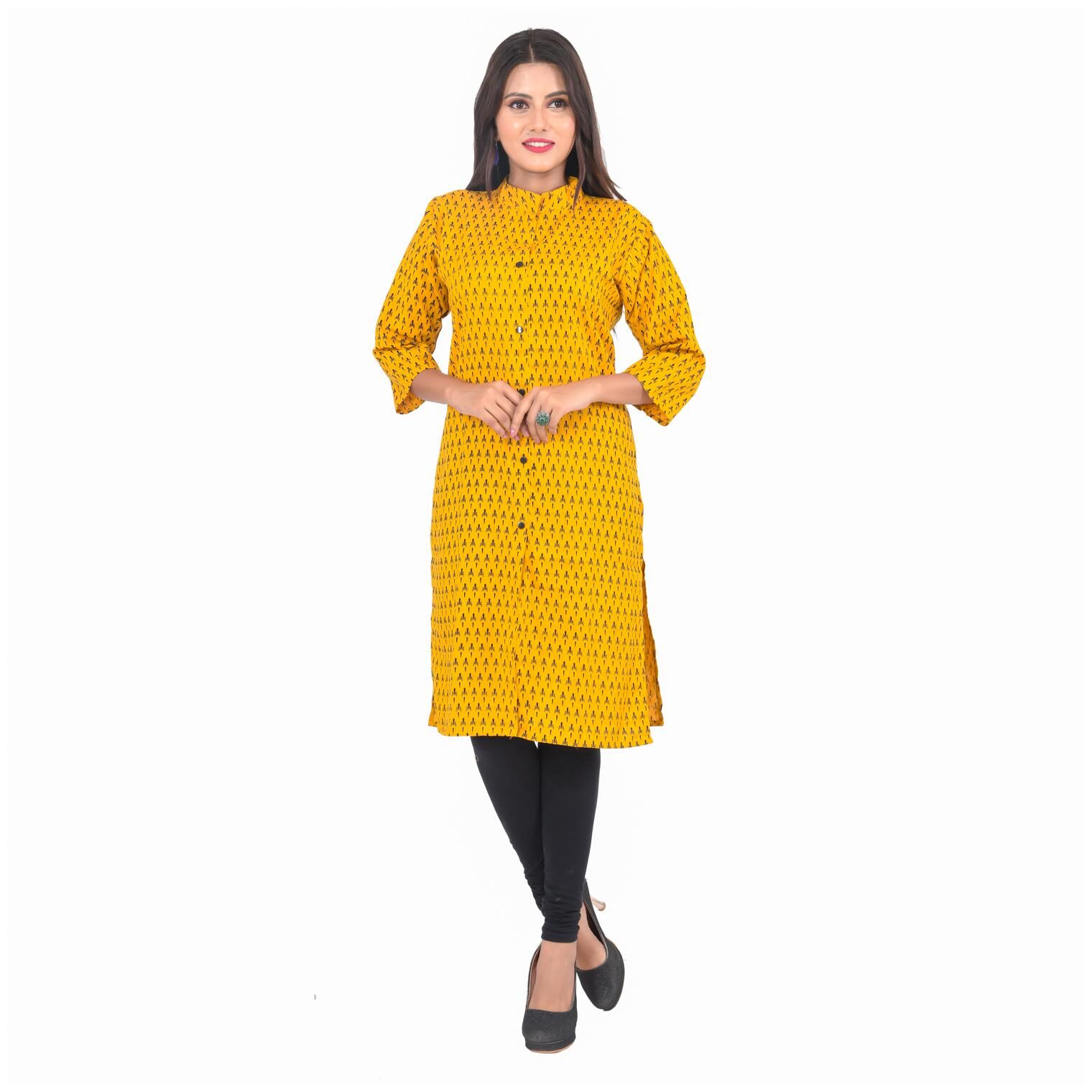 

Ai Women Women Mustard Printed Straight Kurta