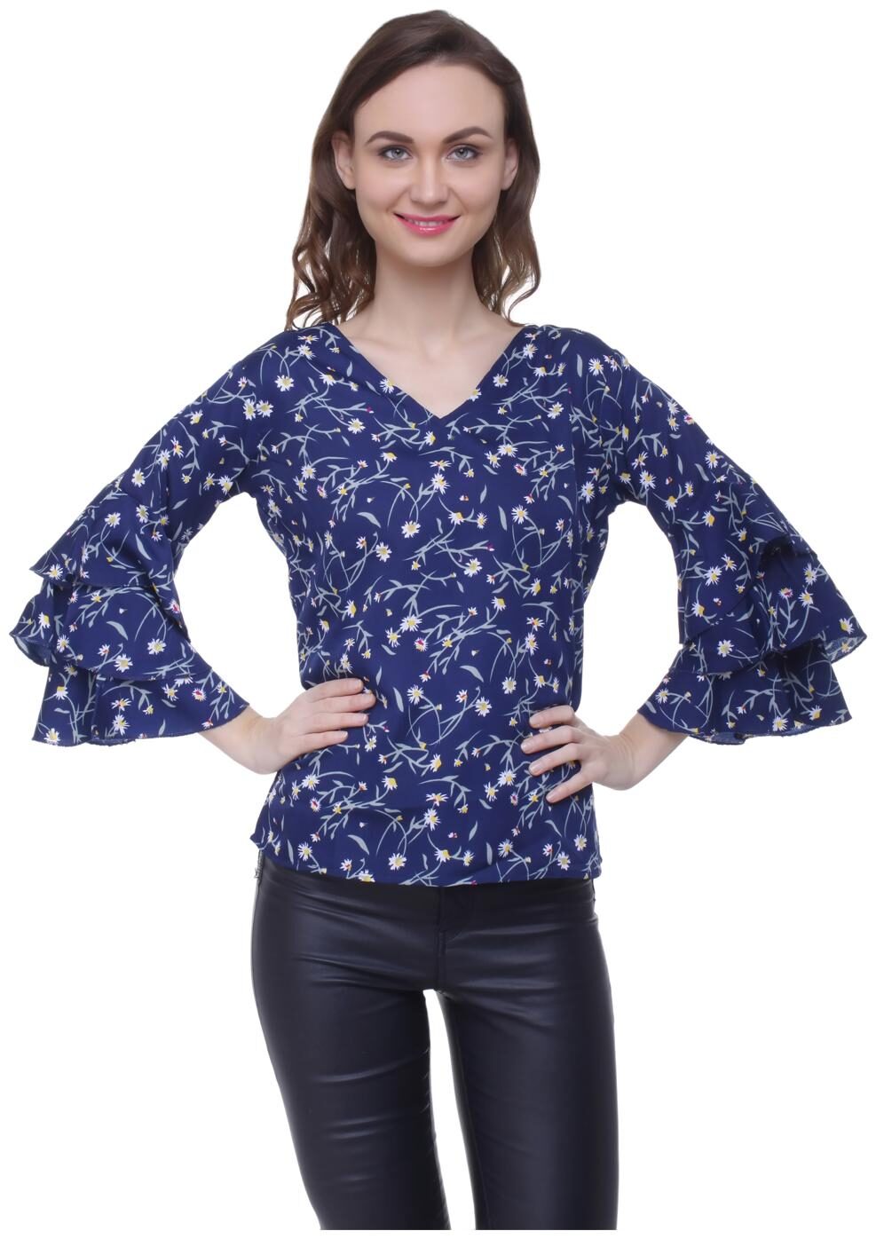 

AISA FASHION Women Printed Regular top - Blue